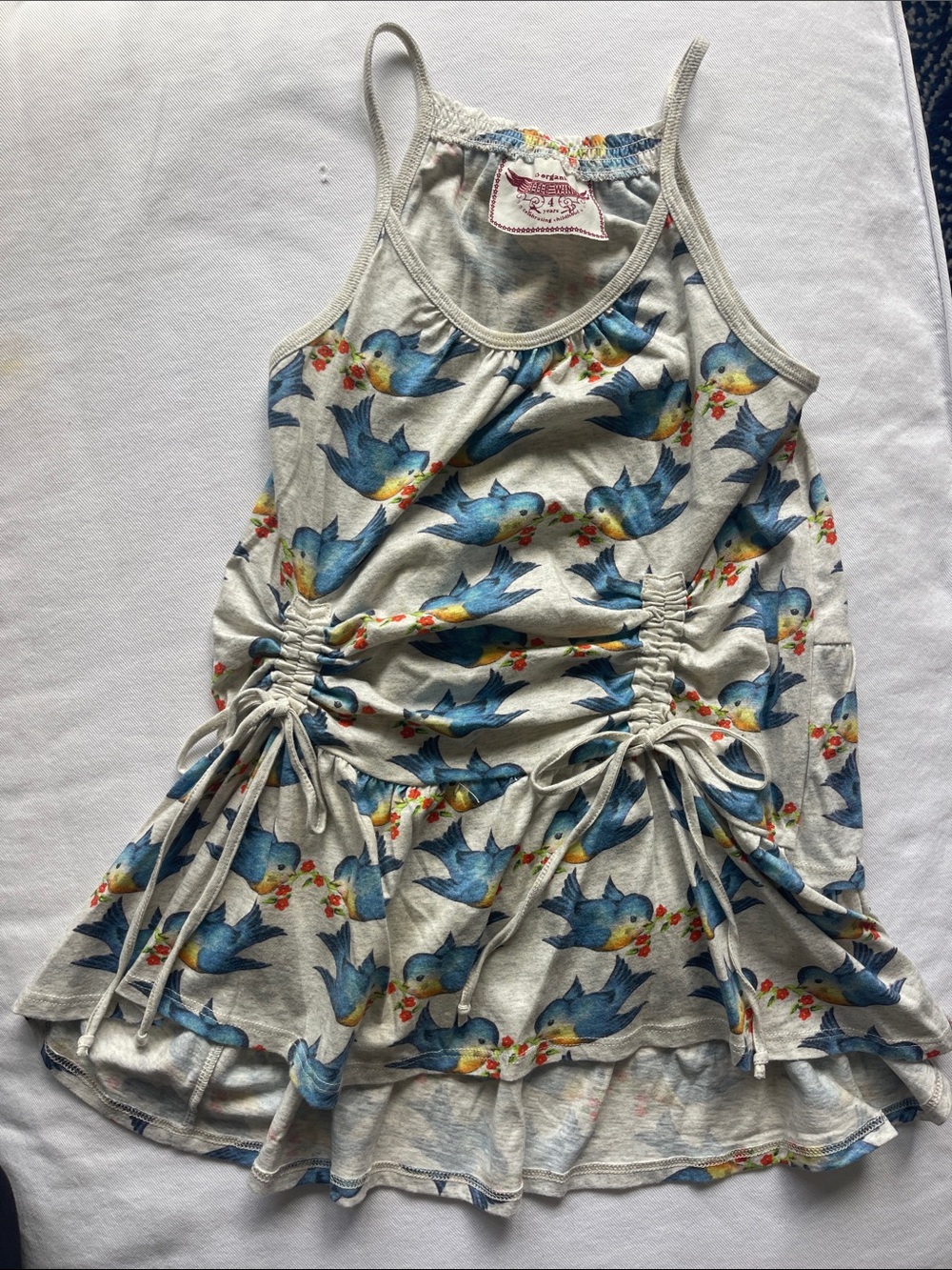 LITTLE WINGS Girls Dress Size 4Blue Bird Print Girls' Tank Top Dress